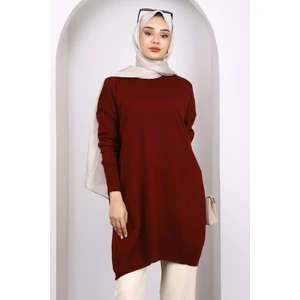 Koyu Bordo Bisiklet Yaka Merserize Salaş Triko Tunik
