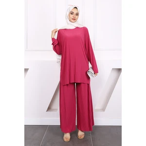 Fuşya Piliseli Sandy Tunik Pantolon Takım