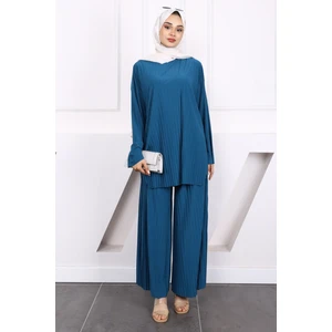 Petrol Yeşili Piliseli Sandy Tunik Pantolon Takım