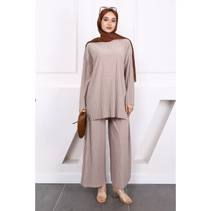 Açık Vizon Piliseli Sandy Tunik Pantolon Takım