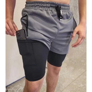 Iç Cepli Sporcu Alt Taytlı Şort - Gri