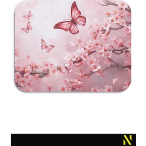 Pembe Kelebek Çiçek Desenli Ergonomik Mouse Pad - 23 cm x 19 cm - Kaydırmaz Taban Ev ve Ofis Kullanımı Için Ideal Fare Altlığı Mousepad