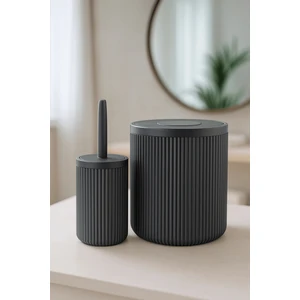 Lines Serisi Gri Banyo Seti, 2 Parça Akrilik Silindir 5 Litre Çöp Kovası ve Tuvalet Fırçası Takımı 3376