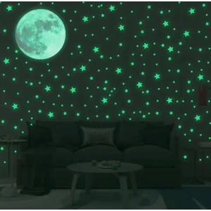 Fosforlu Yıldız Seti 200 Adet Pvc Fosforlu Yıldız Sticker 22CM Glow Dolunay Çocuk Odası Duvar Süsü