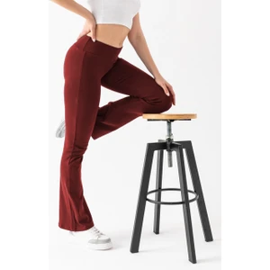 Kadın Bordo Marka Muadil Penye Örme Esnek Likralı Ispanyol Paça Tayt