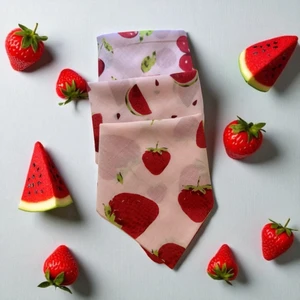 ALS Tasarım Dünyası Beyaz Renk Zemin Üzerine Karpuz, Çilek ve Kiraz Desenli 3'lü %100 Koton Bandana, Saç Bandı