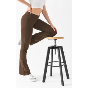 Kadın Kahverengi Marka Muadil Penye Örme Esnek Likralı Ispanyol Paça Tayt