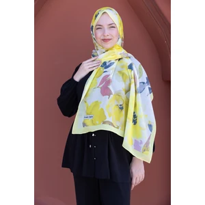 Romantik Sarı Çiçek Desenli Pamuklu Şal