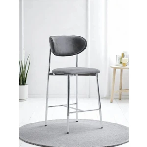 Laila 1 Adet 65 cm Ada Mutfak Bar Sandalyesi Gri Renkli Kumaş – Krom Metal Ayak