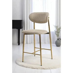 DENGEMA Laila 1 Adet 65 cm Ada Mutfak Bar Sandalyesi Krem Renkli Kumaş – Gold Metal Ayak