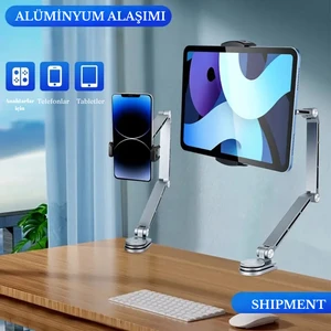 Alüminyum Telefon Tablet Tutucu Stand 4-15,6 Inç 360 Derece Dönebilen Katlanabilen Uzun Kollu Stand
