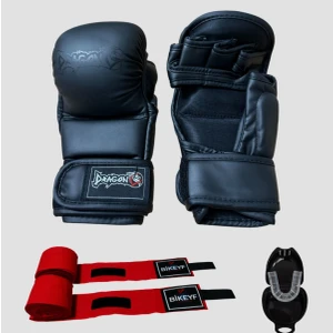 Kaplumbağa Mma Eldiveni Çift Dolamalı + Bikeyf Bandaj + Dişlik – 3’lü Profesyonel Sparring Set Red