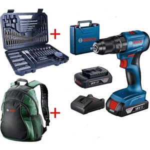 Professional GSB 185-LI 2 x 2.0Ah Çift Akülü Darbeli Matkap - 06019K3100 + Bosch V-Line Matkap & Vidalama Karışık Aksesuar Seti 103 Parça - 2607017367 + Bosch Sırt Çantası (Yeşil)