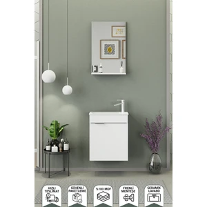 Fix Arya 50 Cm Banyo Dolabı,Seramik Lavabolu, Aynalı,Lavabo Dahil, Mdf,Mat Beyaz