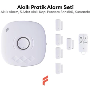 Akıllı Pratik Alarm Seti; Akıllı Alarm, 5 Adet Akıllı Kapı Pencere Sensörü, Kumanda, Yüksek Sesli