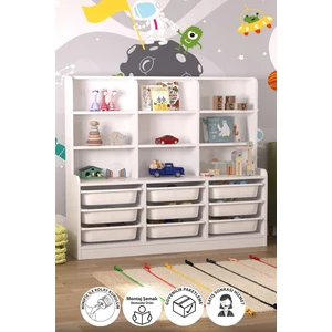 9 Sepetli 9 Raflı Dolap Çok Amaçlı Dolap Oyuncak Dolabı Almina Beyaz