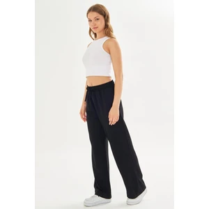 Kadın Modal Kumaş Rahat Kalıp Geniş Paça Eşofman Altı Siyah 8101-S