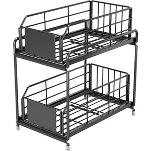 Sürgülü Çekmece Lavabo Altı Düzenleyici Mutfak 2 Katlı Çok Amaçlı Raf Dolabı Lavabo Altı Depolama Rafı Banyo Mutfak (Yurt Dışından)