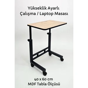 Yükseklik Ayarlı Laptop Masası - Çalışma Masası - (40X60 cm Mdf Tablalı / Tekerlekli)