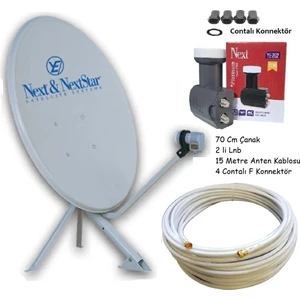 70 cm Çanak+15 Metre Anten Kablosu+2'li Lnb YE-202+4 Contalı F Konnektör, Fullhd 3D 4 K