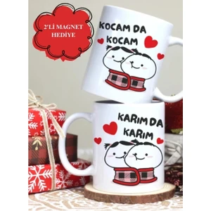 Sevgili Hediyesi Ikili Eşli Çift Yön Baskılı Kupa Bardak Kocamda Kocam Karımda Karım Magnet Hediye