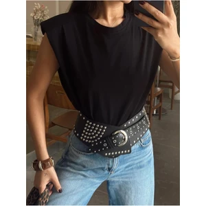 Be Chic Kadın Bisiklet Yaka Omuzları Vatkalı Kolsuz Salaş Düz Basic Tshirt AYD2009