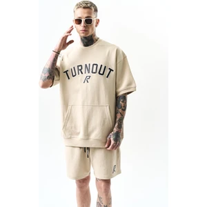 Turnout Nakışlı Interlok Oversize Şort Takım Bej