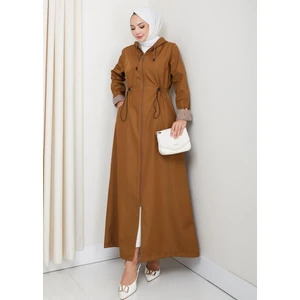 Harma Time Butik Kadın Kapüşonlu Çizgi Detaylı Taba Bondit Kap