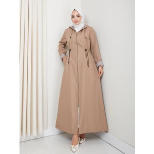 Harma Time Butik Kadın Kapüşonlu Çizgi Detaylı Vizon Bondit Kap