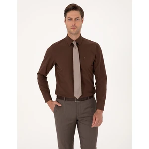 Pierre Cardin Erkek Kahverengi Slim Fit Uzun Kollu Basic Gömlek 50316734-VR029