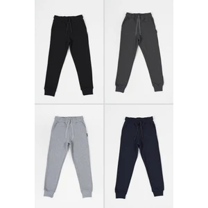 Siyah-Lacivert-Antrasit-Gri Kalın Pamuklu Beli ve Paçası Lastikli Cepli 4'lü Kız Çocuk Eşofman Altı MTLCB99