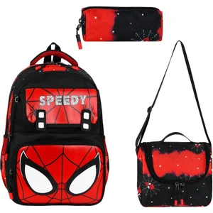 Speedy Ilkokul Çantası 3'lü Set 40*30 cm Beslenme Çantası Kalem Kutusu Ortopedik Örümcek Adam