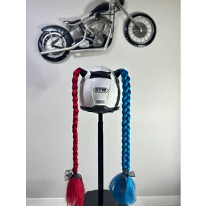 Motor & Motosiklet Harley Quinn Model Kask Dış Aksesuarı Kırmızı ve Petrol Mavi Çift Örgü Saç