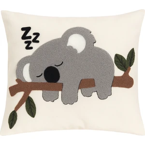 MELINA Home Deco Koala Figürlü Punch Nakışlı Dekoratif Kırlent Kılıfı – 43x43 cm – %70 Pamuk %30 Polyester – Çocuk Odası ve Oyun Alanı İçin – Fermuarlı – Yumuşak Yastık Kılıfı (Gri-Krem)