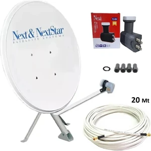 70CM Çanak Seti+20 Metre Anten Kablosu+4'lü Next Lnb+4 Contalı F Konnektör, Fullhd 4K