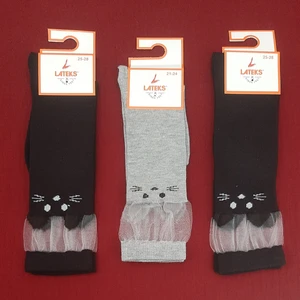 Lateks Çorap Kız Çocuk Dizaltı Kedi Desenli Okul Çorabı 3'lü Paket
