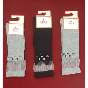Lateks Çorap Kız Çocuk Dizaltı Kedi Desenli Okul Çorabı 3'lü Paket