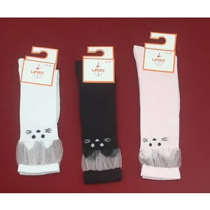 Lateks Çorap Kız Çocuk Dizaltı Kedi Desenli Okul Çorabı 3'lü Paket