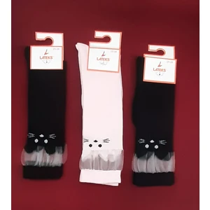 Lateks Çorap Kız Çocuk Dizaltı Kedi Desenli Okul Çorabı 3'lü Paket