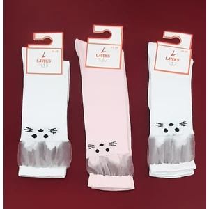 Lateks Çorap Kız Çocuk Dizaltı Kedi Desenli Okul Çorabı 3'lü Paket