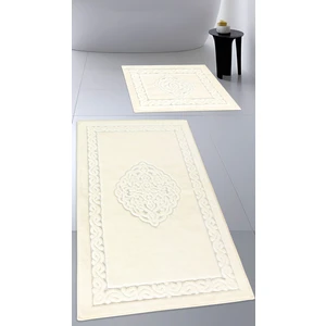 Cotton Crafty Pamuk Dokuma Su Emici Banyo Paspas Seti, Banyo Halısı, Victoria 2 Li Klozet Takım 60X100 - 60X50