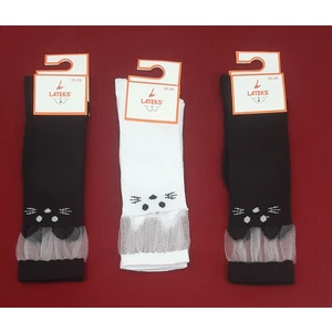 Lateks Çorap Kız Çocuk Dizaltı Kedi Desenli Okul Çorabı 3'lü Paket