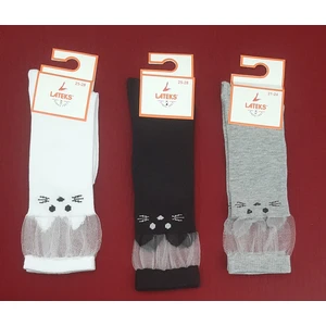 Lateks Çorap Kız Çocuk Dizaltı Kedi Desenli Okul Çorabı 3'lü Paket