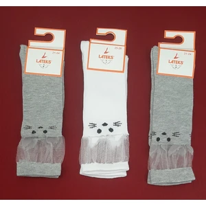 Lateks Çorap Kız Çocuk Dizaltı Kedi Desenli Okul Çorabı 3'lü Paket