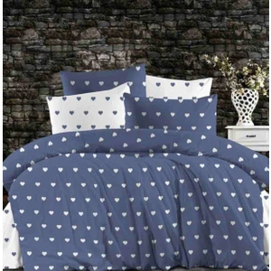 Asil Home Pamuklu Ranforce Kumaş Mavi Kalpli Desen Tek Kişilik Nevresim Tam Takım