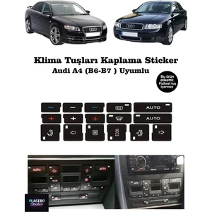 Placebo Sticker Audi A4 B6 - B7 Uyumlu Klima Tuş Sticker | Yıpranmış Tuşlar Için Etiket Seti