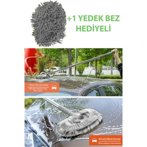 Sihirli Mop Araba Yıkama Fırçası Mikrofiber Bezli Teleskopik Saplı +1 Yedek Bez Hediyeli