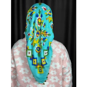 Sobe Hediyelik Pullu Tokat Yazması Çengelköy Deseni Eşarp - 100 x 100 cm Çeyizlik Yazma