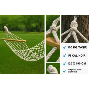 Toptancı Amca Çift Kişilik Pamuklu Hamak | El Örgüsü Bağlama Ipli 120X190 cm | 300 kg Taşıma Kapasiteli Bahçe Balkon Kamp Salıncağı