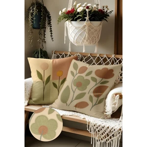 Belle Benoit 2’li Nakış Desenli, Çift Taraflı Baskı, Dekoratif Kırlent Kılıfı Seti – Bohem Stil, Fermuarlı